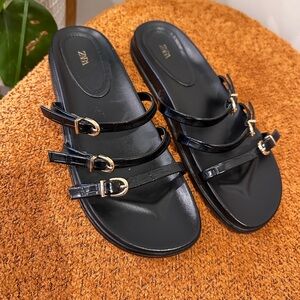 Zara Black Sandals with Gold Buckles